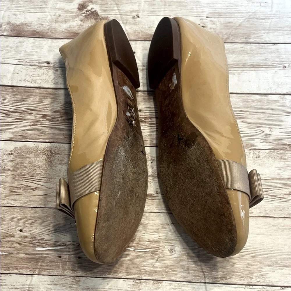 Tory Burch Tan Patent Flats with Gold Bow